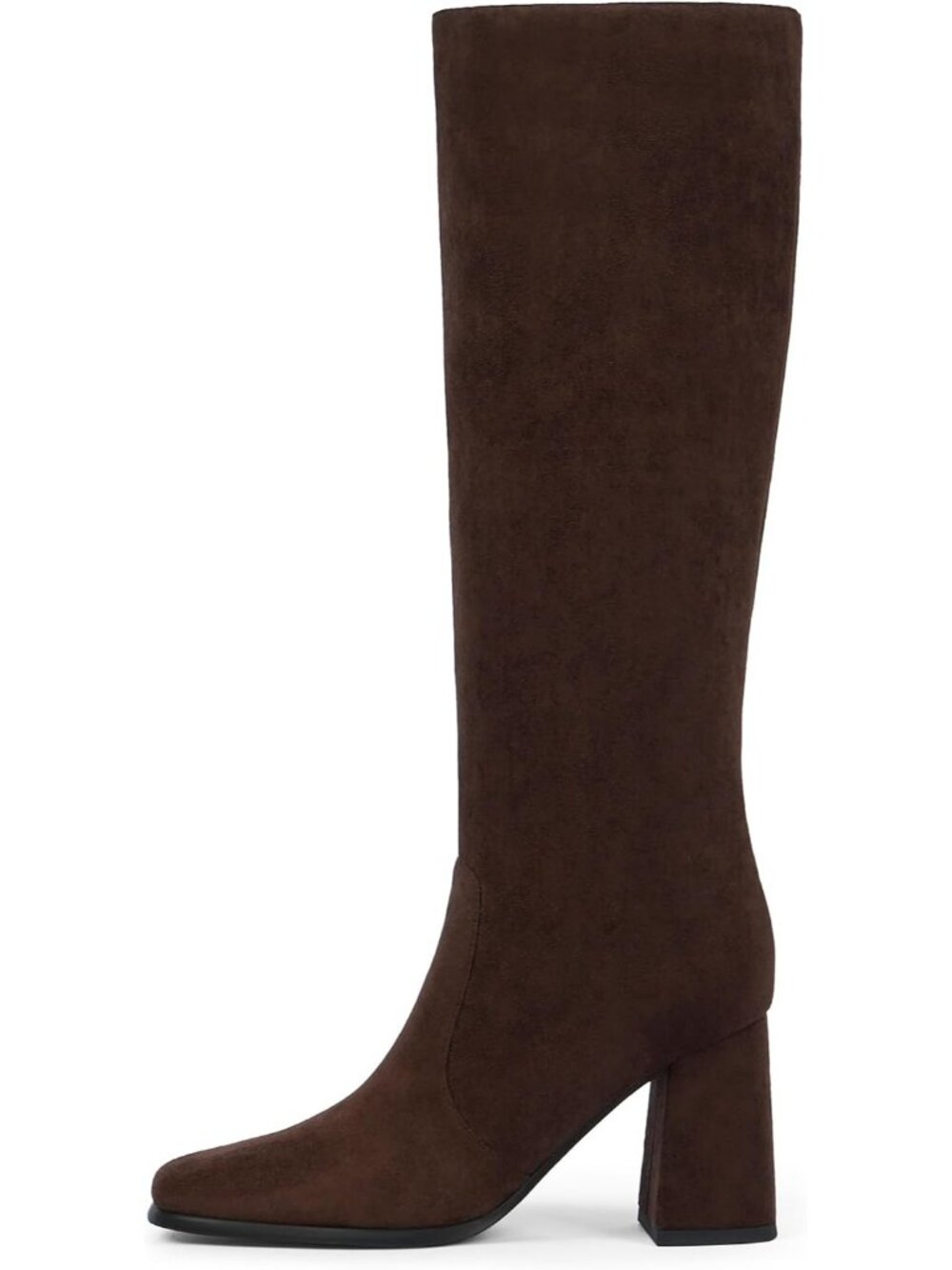 Women's Dark Brown Suede Square Toe Chunky Heel Knee High Tall Gogo Boot Shoes - Picture 4 of 6